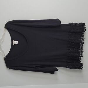 JonDen Black Lace Hem Tunic Blouse 3/4 sleeves PXL